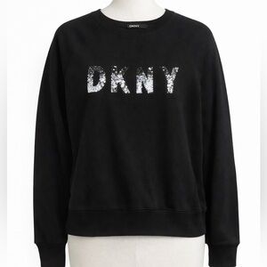 DKNY Black Sequin Logo Pullover Sweatshirt Women’s